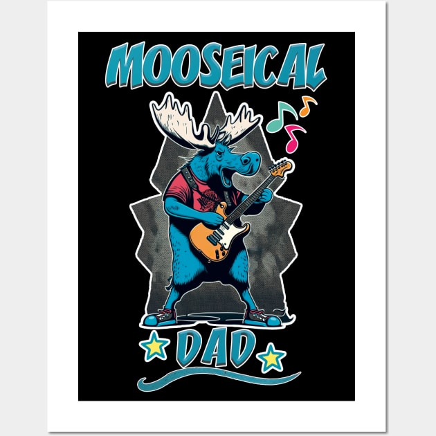 Mooseical - Rock N Roll Dad Moose with a Electric Guitar Wall Art by RailoImage